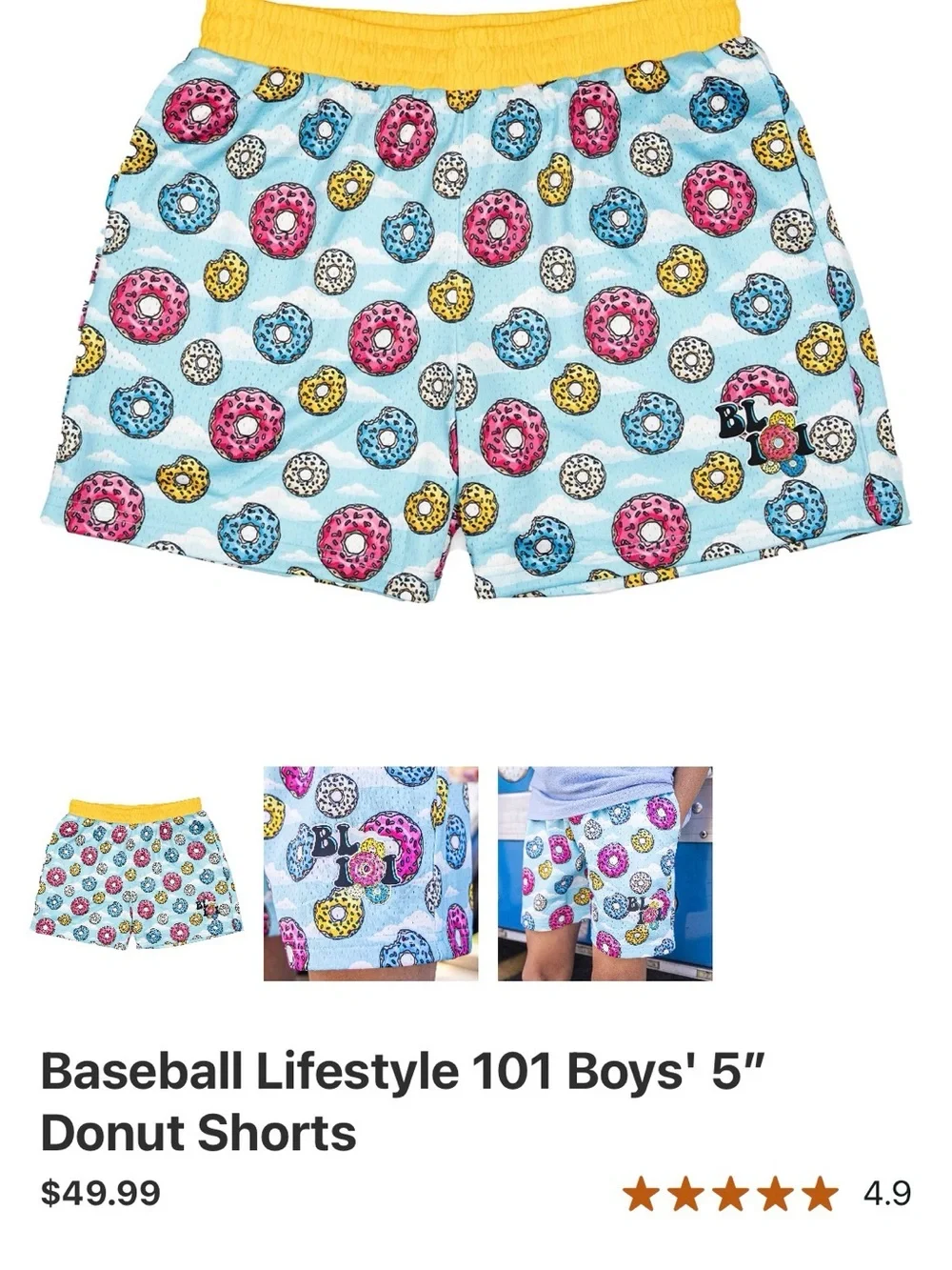 NWT Baseball Lifestyle 101 Donut Print Athletic Shorts (youth medium)